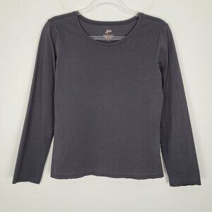 J. Jill Long Sleeve Fitted Tee Pima Cotton Top Raw Hem Black Size M